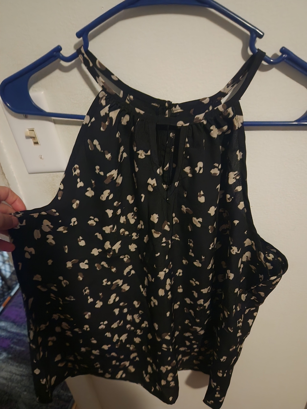 Black Halter Neck Floral Print Women's Top